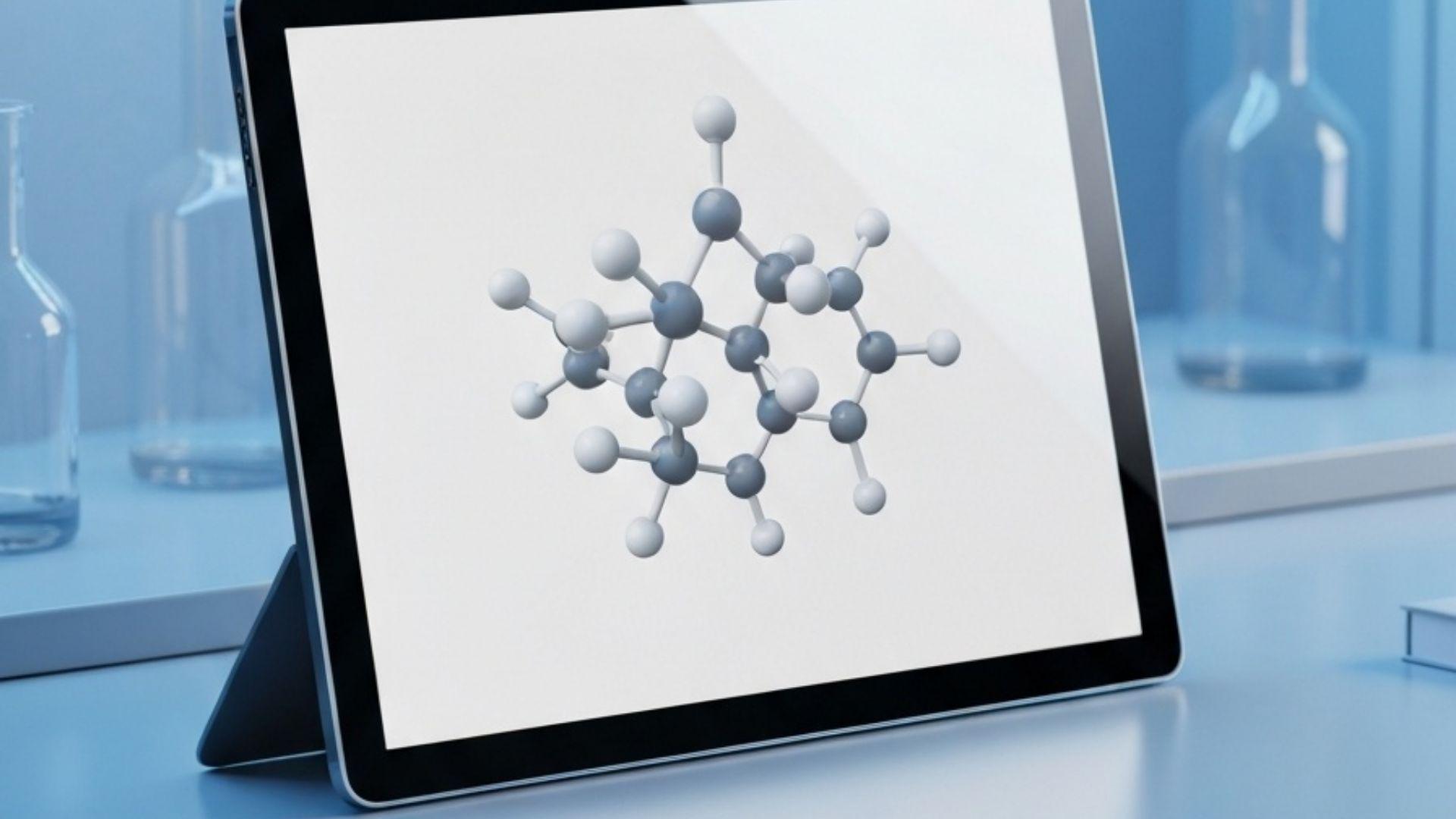 Molekylær struktur af kreatin vist på en moderne tablet