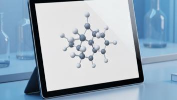 Molekylær struktur af kreatin vist på en moderne tablet